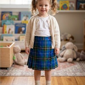 Girls Blue & Green Plaid Pleated Skirt - Kids Bottoms